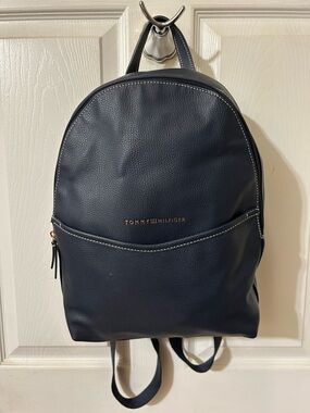 Tommy Hilfiger Navy Faux Leather Backpack with Gold Logo